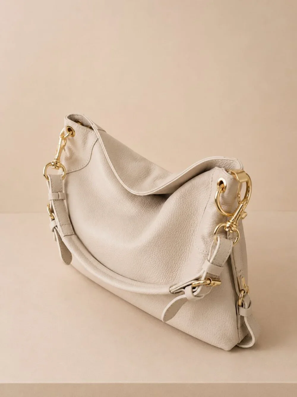 Italian Leather Slouchy Hobo Bag, East-West Minimalist Everyday Tote
